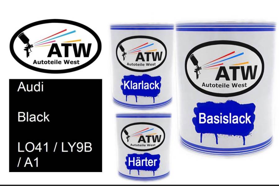 Audi, Black, LO41 / LY9B / A1: 1L Lackdose + 1L Klarlack + 500ml Härter - Set, von ATW Autoteile West.